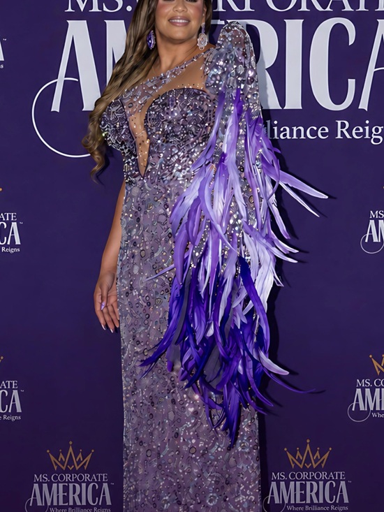Dresses & Skirts - Purple Feather-Accent Evening Gown - Women's Dress